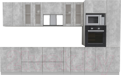 Кухонный гарнитур Интерлиния Мила 3.4 ВТ без столешницы (бетон/бетон) - фото