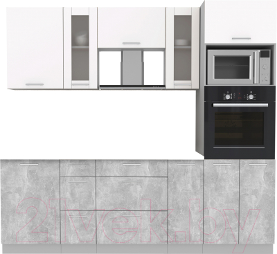 Кухонный гарнитур Интерлиния Мила 2.3 ВТ без столешницы (белый платинум/бетон) - фото