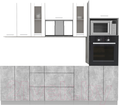 Кухонный гарнитур Интерлиния Мила 2.4 ВТ без столешницы (белый платинум/бетон) - фото