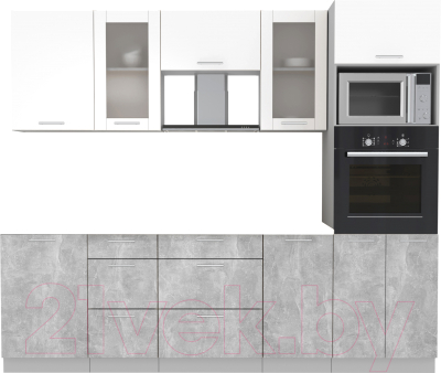 Кухонный гарнитур Интерлиния Мила 2.5 ВТ без столешницы (белый платинум/бетон) - фото
