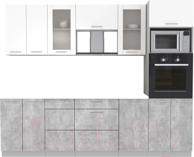 Кухонный гарнитур Интерлиния Мила 2.6 ВТ без столешницы (белый платинум/бетон) - фото