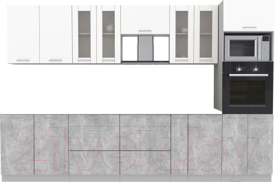 Кухонный гарнитур Интерлиния Мила 3.2 ВТ без столешницы (белый платинум/бетон) - фото