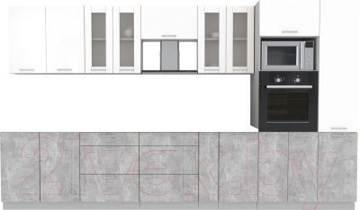 Кухонный гарнитур Интерлиния Мила 3.6 ВТ без столешницы (белый платинум/бетон) - фото
