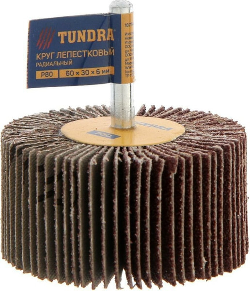 Шлифовальный круг Tundra Лепестковый радикальный 60x30x6мм Р80 / 1875467 - фото
