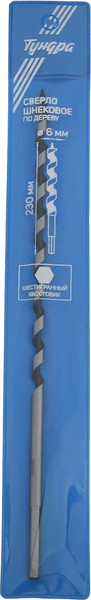 Сверло Tundra Шнековое шестигранный хвостовик по дереву 6x230мм / 3295798