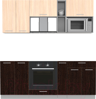 Кухонный гарнитур Интерлиния Мила 2.0 ВТ без столешницы (дуб молочный/дуб венге) - фото
