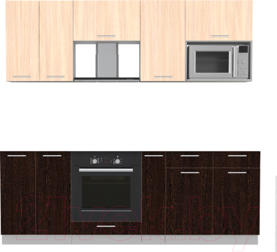 Кухонный гарнитур Интерлиния Мила 2.2 ВТ без столешницы (дуб молочный/дуб венге) - фото
