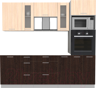 Кухонный гарнитур Интерлиния Мила 2.3 ВТ без столешницы (дуб молочный/дуб венге) - фото