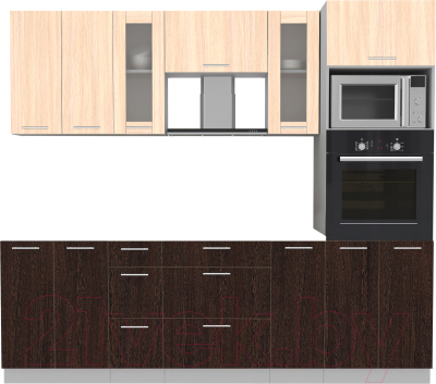 Кухонный гарнитур Интерлиния Мила 2.4 ВТ без столешницы (дуб молочный/дуб венге) - фото