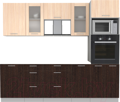 Кухонный гарнитур Интерлиния Мила 2.5 ВТ без столешницы (дуб молочный/дуб венге) - фото