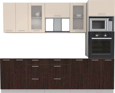Кухонный гарнитур Интерлиния Мила 2.6 ВТ без столешницы (дуб молочный/дуб венге) - фото