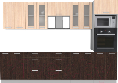 Кухонный гарнитур Интерлиния Мила 3.0 ВТ без столешницы (дуб молочный/дуб венге) - фото