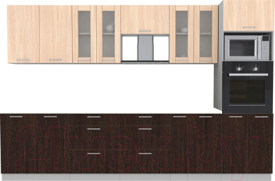 Кухонный гарнитур Интерлиния Мила 3.2 ВТ без столешницы (дуб молочный/дуб венге) - фото