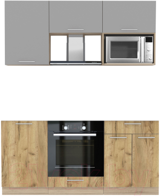Кухонный гарнитур Интерлиния Мила 1.7 ВТ без столешницы (серебристый/дуб золотой) - фото
