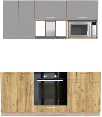 Кухонный гарнитур Интерлиния Мила 1.8 ВТ без столешницы (серебристый/дуб золотой) - фото