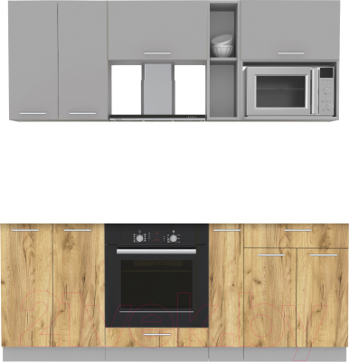 Кухонный гарнитур Интерлиния Мила 2.0 ВТ без столешницы (серебристый/дуб золотой) - фото