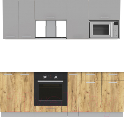 Кухонный гарнитур Интерлиния Мила 2.2 ВТ без столешницы (серебристый/дуб золотой) - фото