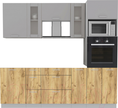 Кухонный гарнитур Интерлиния Мила 2.3 ВТ без столешницы (серебристый/дуб золотой) - фото