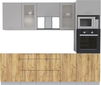 Кухонный гарнитур Интерлиния Мила 2.5 ВТ без столешницы (серебристый/дуб золотой) - фото