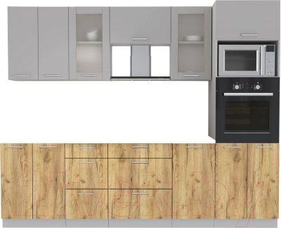 Кухонный гарнитур Интерлиния Мила 2.6 ВТ без столешницы (серебристый/дуб золотой) - фото