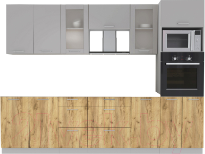 Кухонный гарнитур Интерлиния Мила 2.8 ВТ без столешницы (серебристый/дуб золотой) - фото
