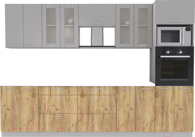 Кухонный гарнитур Интерлиния Мила 3.0 ВТ без столешницы (серебристый/дуб золотой) - фото