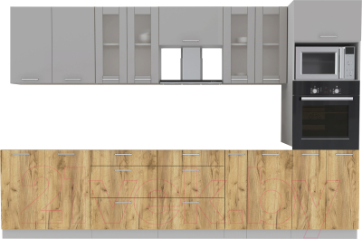 Кухонный гарнитур Интерлиния Мила 3.2 ВТ без столешницы (серебристый/дуб золотой) - фото