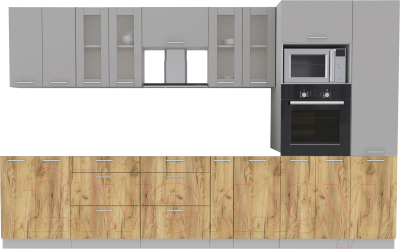 Кухонный гарнитур Интерлиния Мила 3.4 ВТ без столешницы (серебристый/дуб золотой) - фото