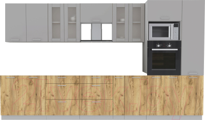 Кухонный гарнитур Интерлиния Мила 3.6 ВТ без столешницы (серебристый/дуб золотой) - фото