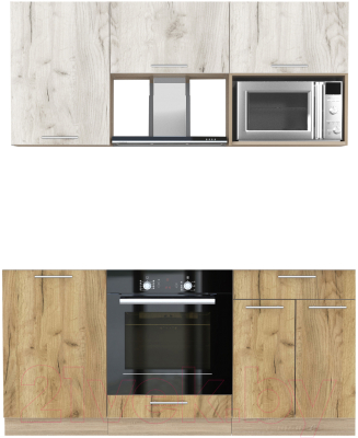 Кухонный гарнитур Интерлиния Мила 1.7 ВТ без столешницы (дуб белый/дуб золотой) - фото