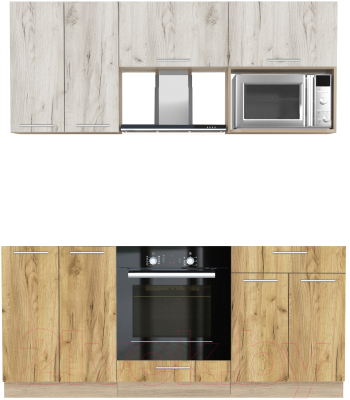 Кухонный гарнитур Интерлиния Мила 1.8 ВТ без столешницы (дуб белый/дуб золотой) - фото