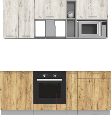Кухонный гарнитур Интерлиния Мила 2.0 ВТ без столешницы (дуб белый/дуб золотой) - фото