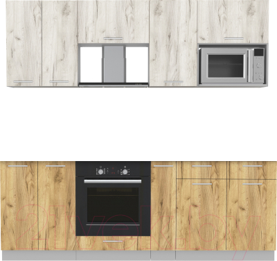 Кухонный гарнитур Интерлиния Мила 2.2 ВТ без столешницы (дуб белый/дуб золотой) - фото