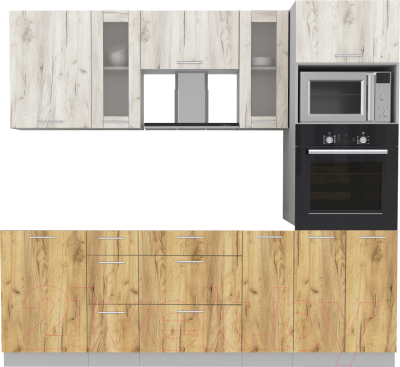 Кухонный гарнитур Интерлиния Мила 2.3 ВТ без столешницы (дуб белый/дуб золотой) - фото