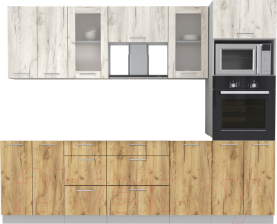 Кухонный гарнитур Интерлиния Мила 2.6 ВТ без столешницы (дуб белый/дуб золотой) - фото