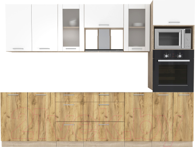 Кухонный гарнитур Интерлиния Мила 2.8 ВТ без столешницы (дуб белый/дуб золотой) - фото