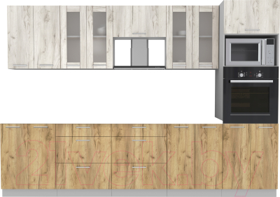 Кухонный гарнитур Интерлиния Мила 3.0 ВТ без столешницы (дуб белый/дуб золотой) - фото