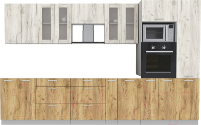 Кухонный гарнитур Интерлиния Мила 3.4 ВТ без столешницы (дуб белый/дуб золотой) - фото