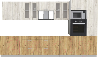 Кухонный гарнитур Интерлиния Мила 3.6 ВТ без столешницы (дуб белый/дуб золотой) - фото