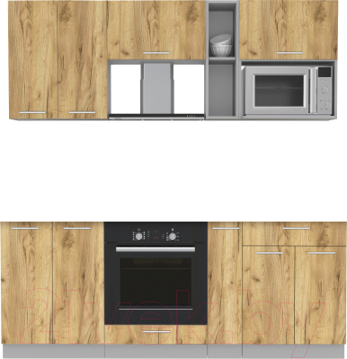 Кухонный гарнитур Интерлиния Мила 2.0 ВТ без столешницы (дуб золотой/дуб золотой) - фото