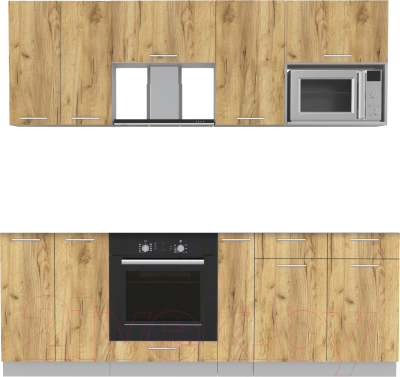 Кухонный гарнитур Интерлиния Мила 2.2 ВТ без столешницы (дуб золотой/дуб золотой) - фото