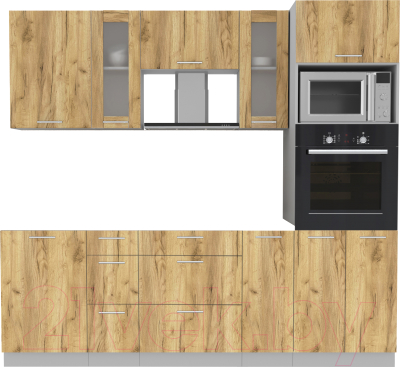 Кухонный гарнитур Интерлиния Мила 2.3 ВТ без столешницы (дуб золотой/дуб золотой) - фото