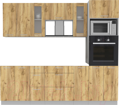 Кухонный гарнитур Интерлиния Мила 2.4 ВТ без столешницы (дуб золотой/дуб золотой) - фото