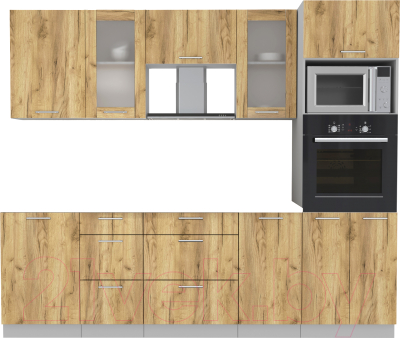 Кухонный гарнитур Интерлиния Мила 2.5 ВТ без столешницы (дуб золотой/дуб золотой) - фото