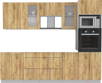 Кухонный гарнитур Интерлиния Мила 2.6 ВТ без столешницы (дуб золотой/дуб золотой) - фото