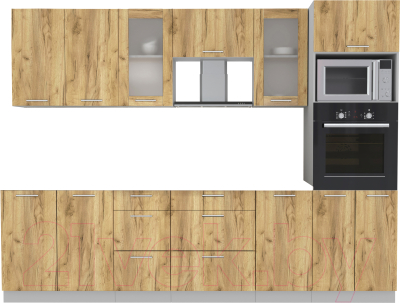 Кухонный гарнитур Интерлиния Мила 2.8 ВТ без столешницы (дуб золотой/дуб золотой) - фото