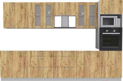 Кухонный гарнитур Интерлиния Мила 3.2 ВТ без столешницы (дуб золотой/дуб золотой) - фото