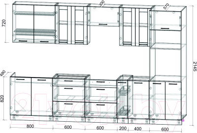 Кухонный гарнитур Интерлиния Мила 3.2 ВТ без столешницы (дуб золотой/дуб золотой)