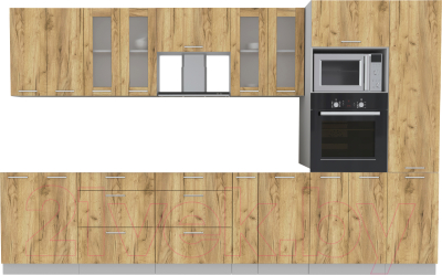 Кухонный гарнитур Интерлиния Мила 3.4 ВТ без столешницы (дуб золотой/дуб золотой) - фото