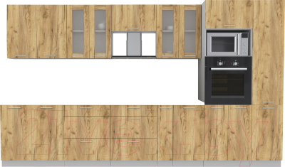 Кухонный гарнитур Интерлиния Мила 3.6 ВТ без столешницы (дуб золотой/дуб золотой) - фото